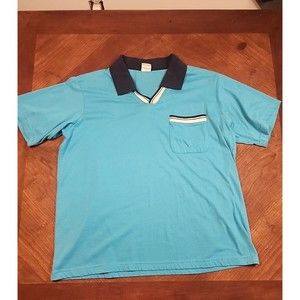 Vintage Haband Mens Polo Shirt Large Blue Solid Pockets 80s 90s Casual